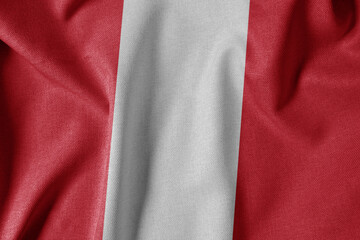 National Flag on Textured Fabric Background. Silk textured flag, realistic wave and flag look. PE  Flag of Peru