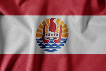 National Flag on Textured Fabric Background. Silk textured flag, realistic wave and flag look. PF  Flag of French Polynesia
