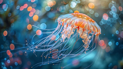 A jelly animal suspended in water its form a perfect blend of natures artistry and the mystery of the deep