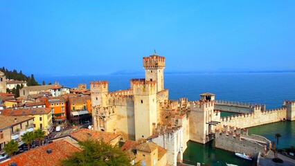 Naklejka premium Scaliger Castle of Sirmione, Lake Garda - Italy - View of the imposing castle on the peninsula