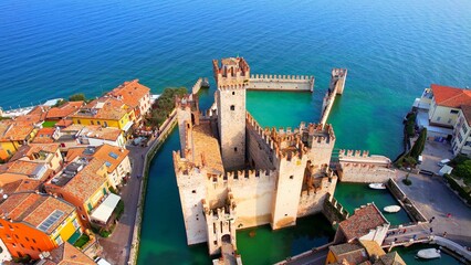 Scaliger Castle of Sirmione, Lake Garda - Italy - View of the imposing castle on the peninsula