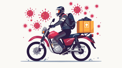 Obraz na płótnie Canvas Courier in motorcycle delivery service with covid19