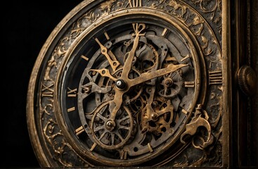 Fototapeta na wymiar Clock mechanism made in the technique of toning. Vintage bronze clock. Generative AI