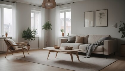 Modern Scandinavian live-in room mock-up design