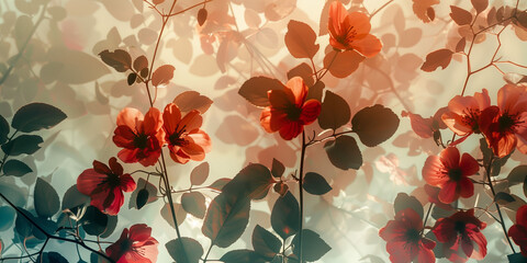 New nostalgia design arrangement poppies flowers and shadows as wallpaper vintage background