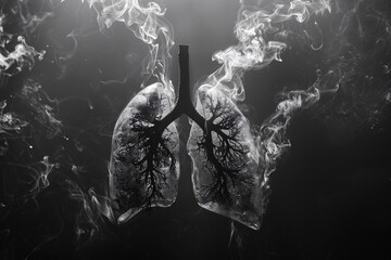 The dangers of smoking concept, deteriorating lungs filled with smoke, quit smoking - obrazy, fototapety, plakaty