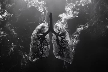 Tuinposter The dangers of smoking concept, deteriorating lungs filled with smoke, quit smoking © Dennis