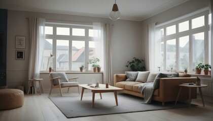 Naklejka na ściany i meble Modern Scandinavian live-in room mock-up design
