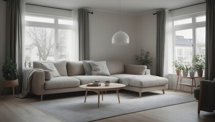 Modern Scandinavian live-in room mock-up design