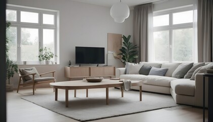 Fototapeta na wymiar Modern Scandinavian live-in room mock-up design