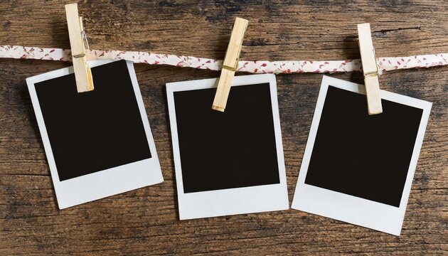 polaroid photo frames with tape strips on transparent background extracted png file