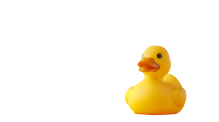 Yellow rubber duck on a transparent png background with copy space.