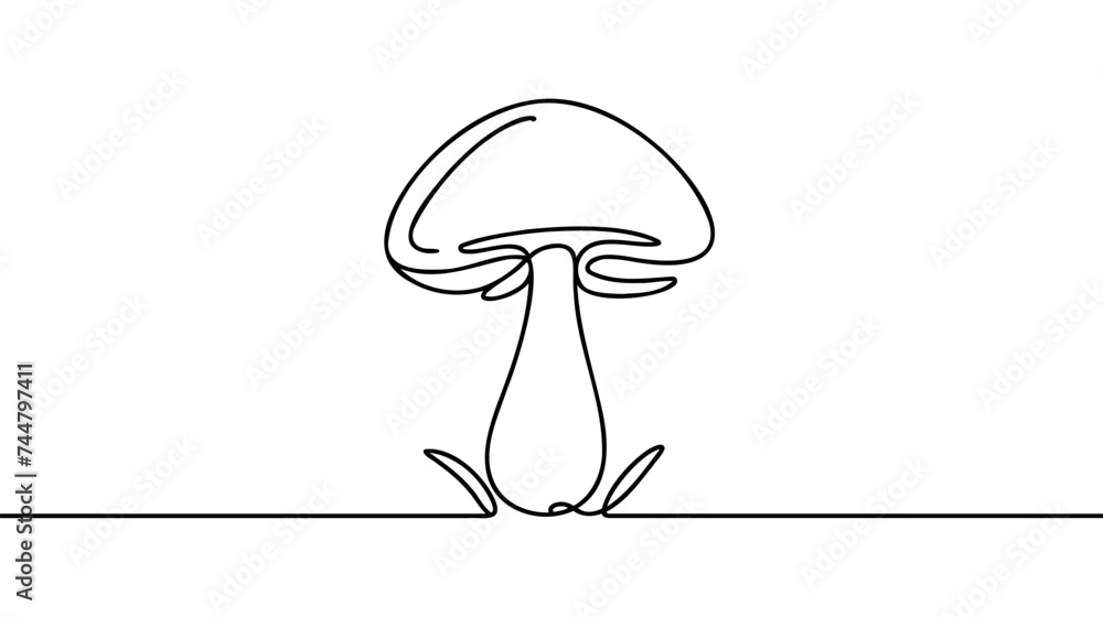Poster continuous one line of mushroom in silhouette. minimal style.