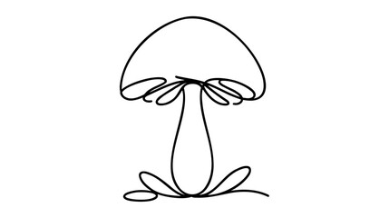 Continuous one line of mushroom in silhouette. Minimal style.
