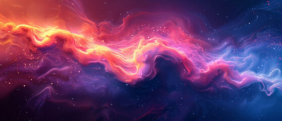 Cosmic inspired abstract swirls of vibrant fluid colors resembling a nebula in space