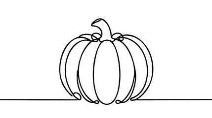 Single continuous line drawing of whole big round healthy organic pumpkin for orchard logo identity.