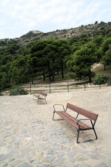park benches in mountain refuge