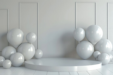 Background balloons podium, 3d product render stand.