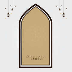 Flat Ramadan Kareem banner with lanterns.