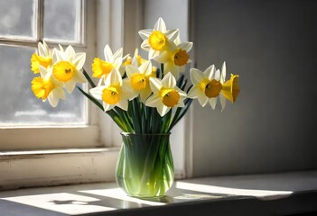 daffodils in vase on table