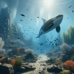 Fototapeta premium fish, underwater, sea, ocean, water, coral, marine, diving, reef, aquarium, shark, blue, dolphin, animal, scuba, nature, tropical, swimming, life, aquatic, deep, australia, school, snorkeling, scuba d