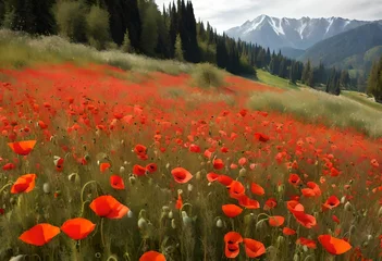 Fototapete Rund field of poppies © Sana