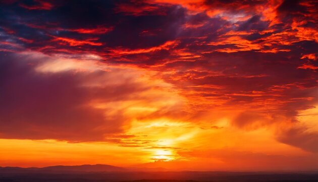 bright red sunset dramatic evening sky with clouds fiery skies with space for design magic fantasy sky war battle terror world apocalypse horror concept © Fletcher