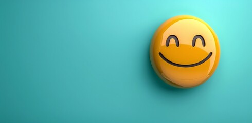 smiling gold yellow smiley Face on turquoise background