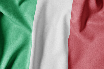 National Flag on Textured Fabric Background. Silk textured flag, realistic wave and flag look. IT  Flag of Italy
