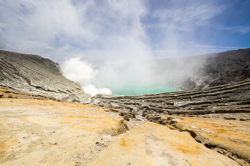 Ijen volcano in East Java, Indonesia