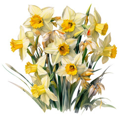 Fototapeta premium Watercolor illustration of daffodil flowers. Transparent background, png