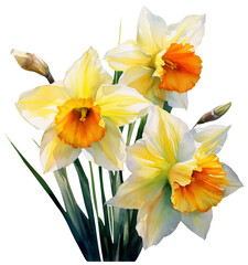 Naklejka premium Watercolor illustration of daffodil flowers. Transparent background, png