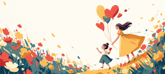 Mother And Son Banner Background Vector for Design