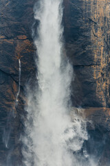 Main Stream Along With Small Side Stream From The Wall In The Middle of Yosemite Falls
