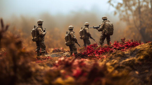macro, soldiers in the fog