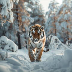 Fototapeta na wymiar Majestic Siberian Tiger in Snowy Habitat