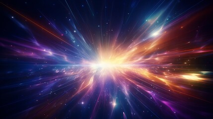 Fototapeta premium Abstract lens flare. concept image of space or time travel background over dark colors and bright lights