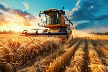 Fototapeta premium combine harvester working on field