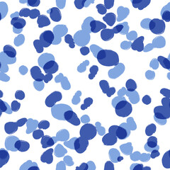 Blue dots seamless pattern, animal skin vector background, chaotic spots, with brush texture