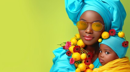 African Mother with Child in Traditional Attire