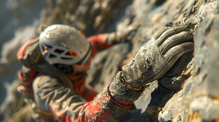 Fototapeta na wymiar Close-Up of Climber's Hand Gripping Rock Face