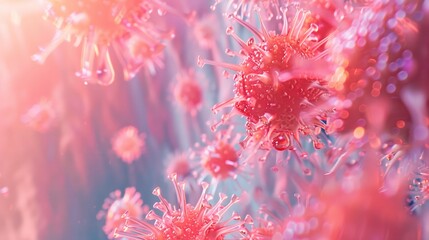 Closeup macro image of viruses, bacteria and organic tissues. Abstract background. Healthcare, hygiene and personal care concept. AI-generated.