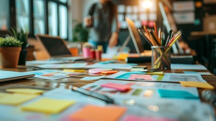 Fototapeta premium Creative Project Planning with Colorful Sticky Notes and Supplies