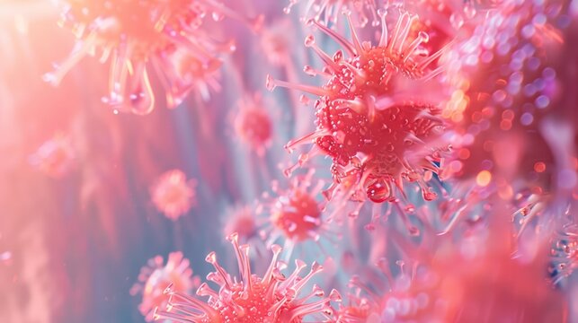 Closeup macro image of viruses, bacteria and organic tissues. Abstract background. Healthcare, hygiene and personal care concept. AI-generated.