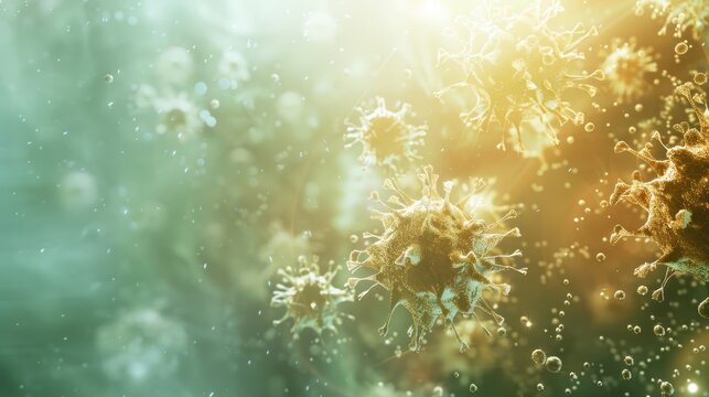 Closeup macro image of viruses, bacteria and organic tissues. Abstract background. Healthcare, hygiene and personal care concept. AI-generated.