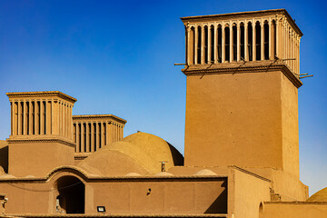 Iran. Yazd. Windcatchers in Dolat Abad Garden - ancient system passive cooling in buildings