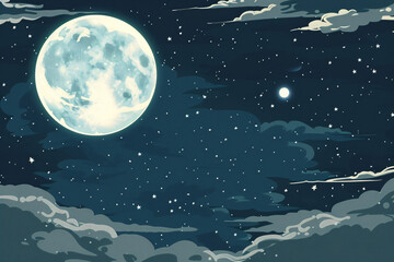 Naklejka premium Night sky with full moon and scattered clouds
