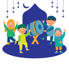 islamic kids character celebration vector