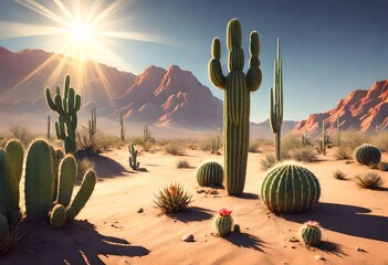 cactus in the desert - obrazy, fototapety, plakaty