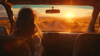 Happy road trip of woman summer vacation